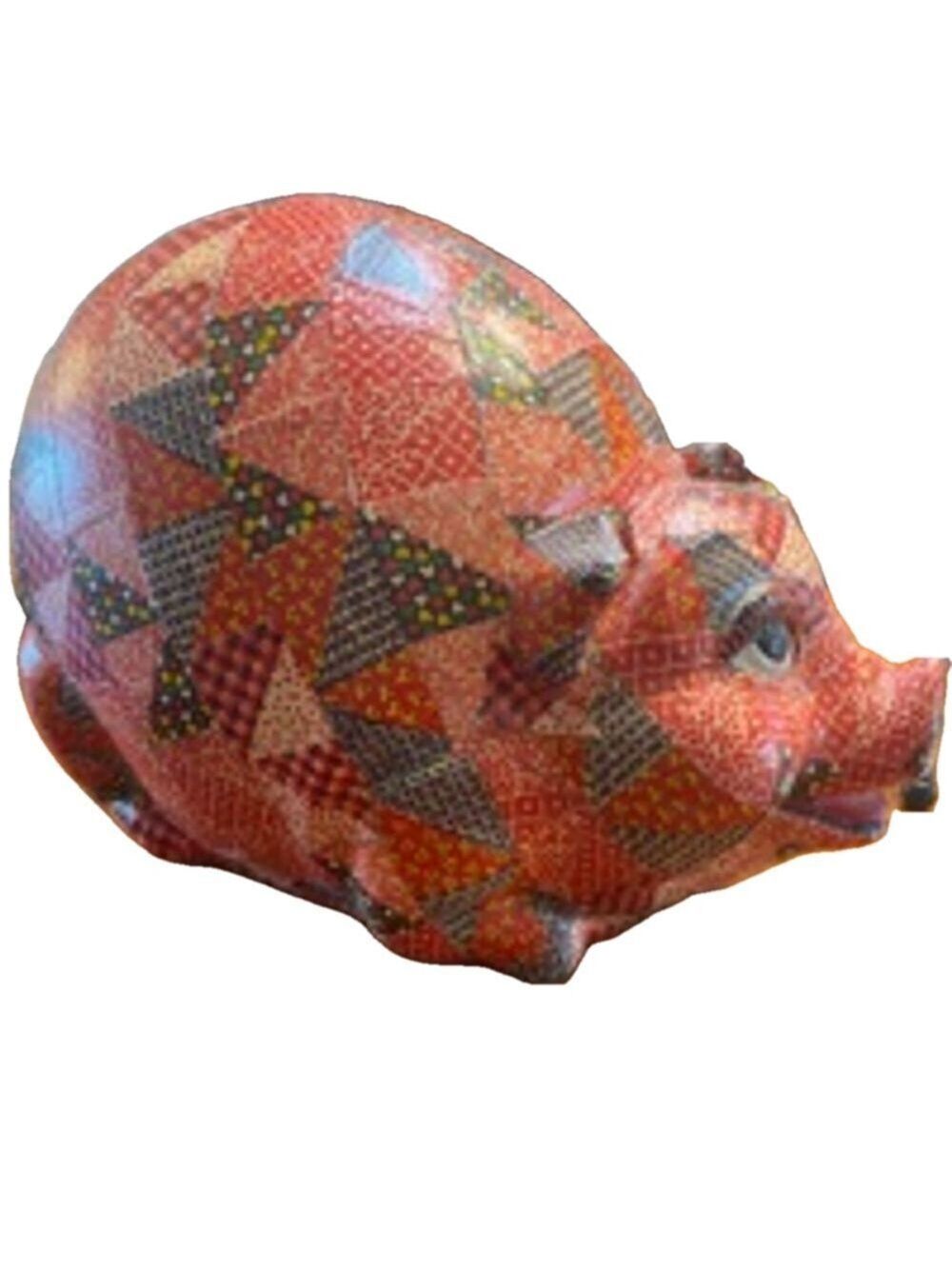 VTG Piggy Bank Decor, Red, Multi, Large, patchwork